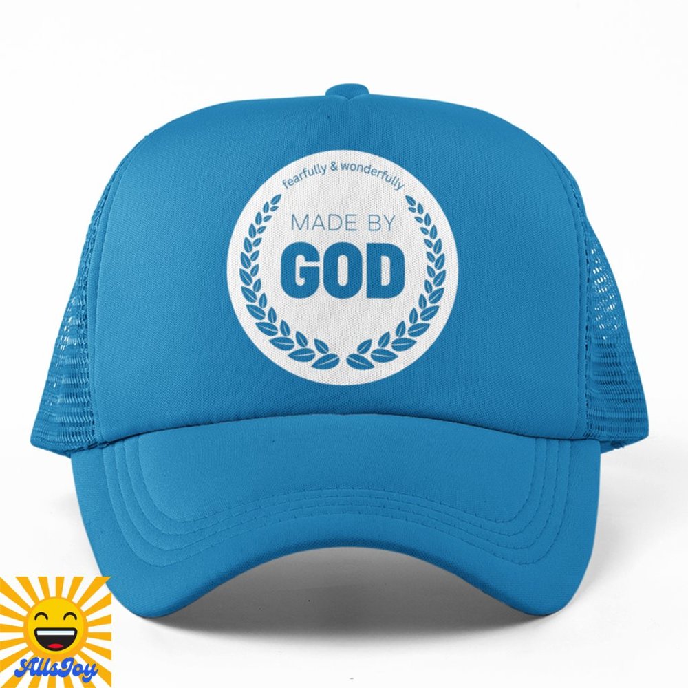 FEARFULLY & WONDERFULLY MADE BY GOD Foam Trucker Hat Snapback Cap Turquoise Blue